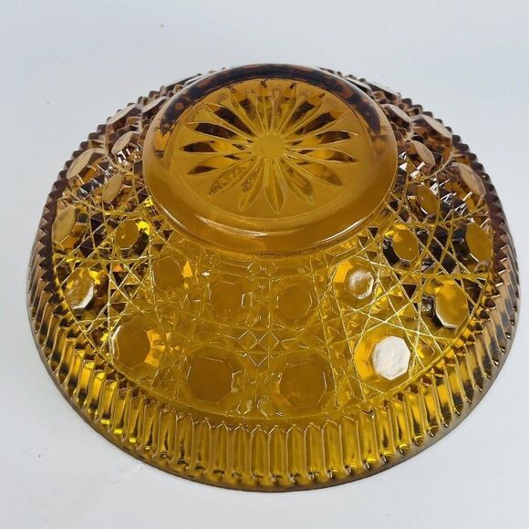Vintage Amber Windsor Depression Glass Bowl  7.5" Cane & Button Indiana - Picture 8 of 10